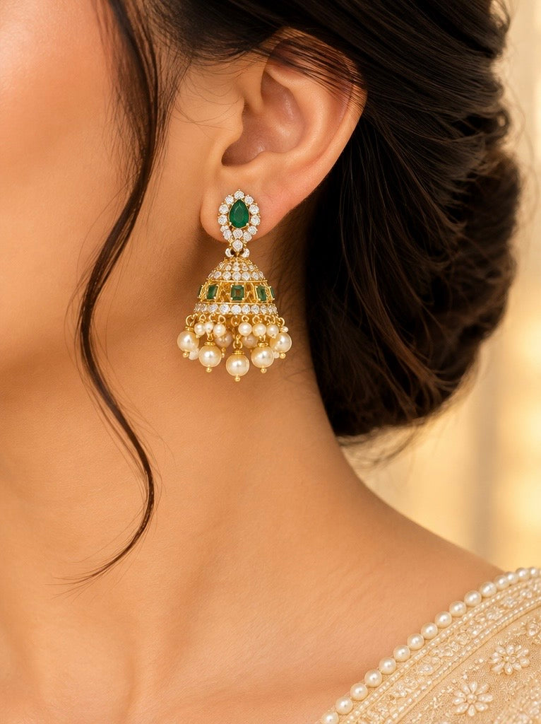 Emerald Green Jhumkas Gold Coated